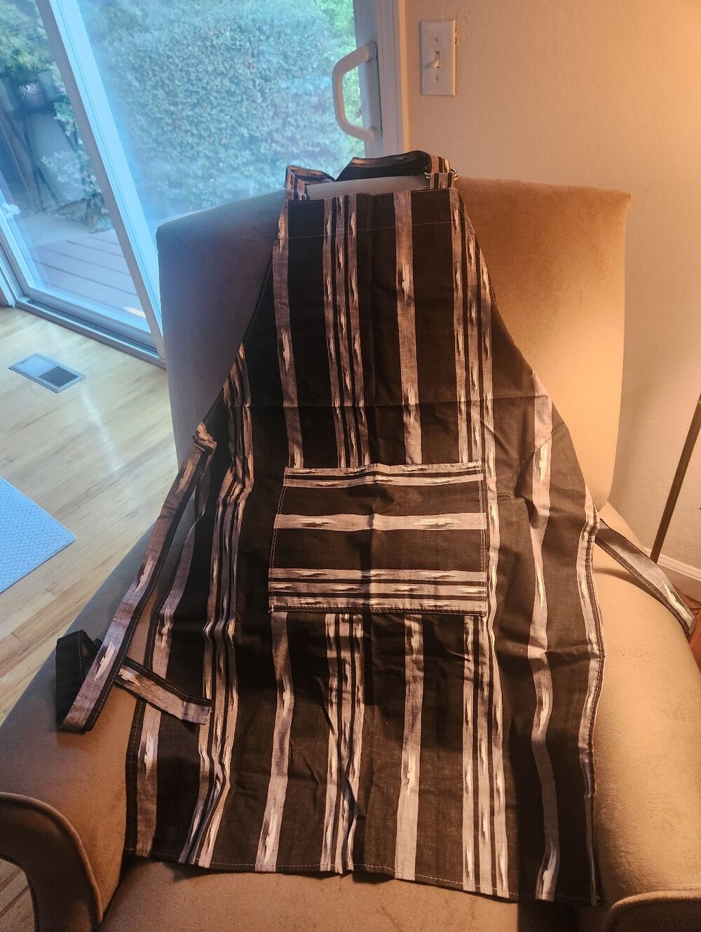 Striped Black and White Cotton Apron with Front Pocket